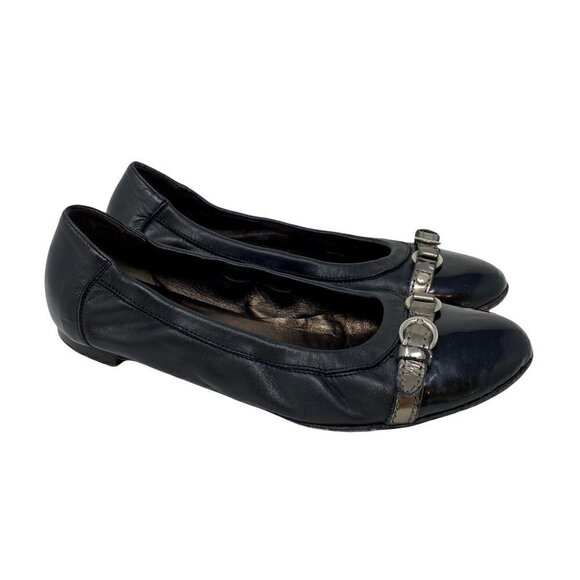 AGL Womens Icon Ballet Flat Shoes Black Leather Buckle Round Toe Italy 8 EUR 38 - Picture 1 of 9